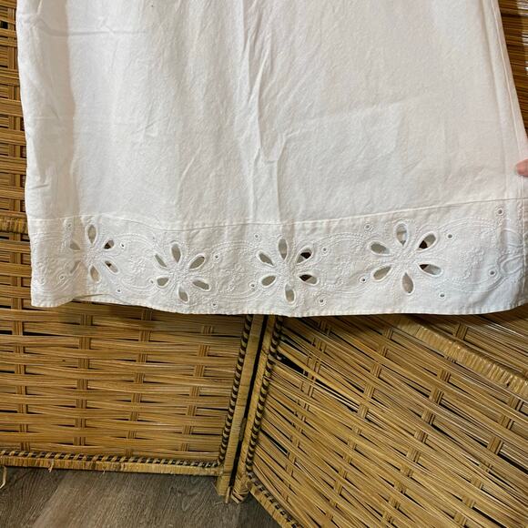 Vintage Tweeds White Linen Blend Eyelet Embroidered Midi Skirt Size 14 boho - Picture 2 of 6